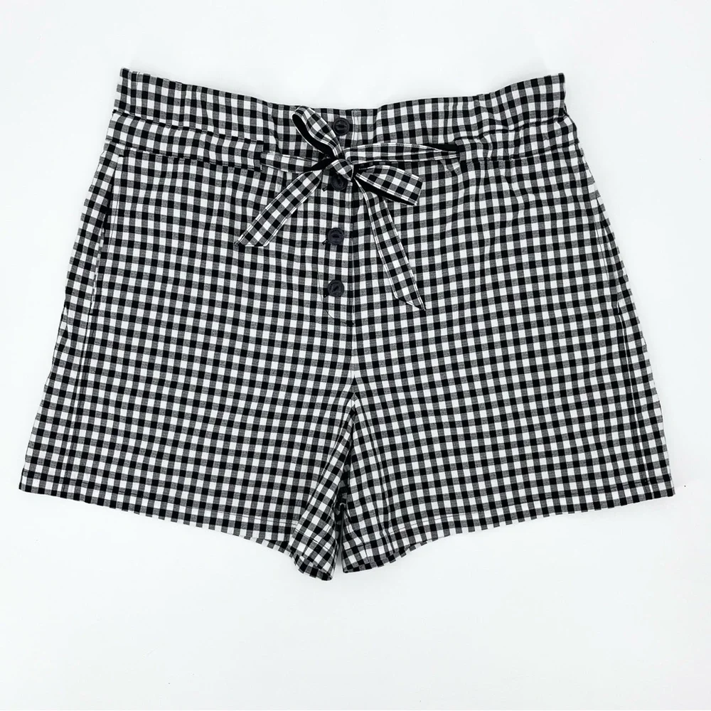 Rag & Bone Camille Cotton Black/White Gingham High Waist Paperbag Shorts Size 10